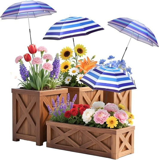 Abbylike 4 Set Plant Umbrellas for Outdoor Plants, Garden Umbrella Shade for Potted Plants and Garden Beds Plant Cover for Sun Summer Beach Terrace Lawn Swimming Pool (Stripe,Blue and White)
