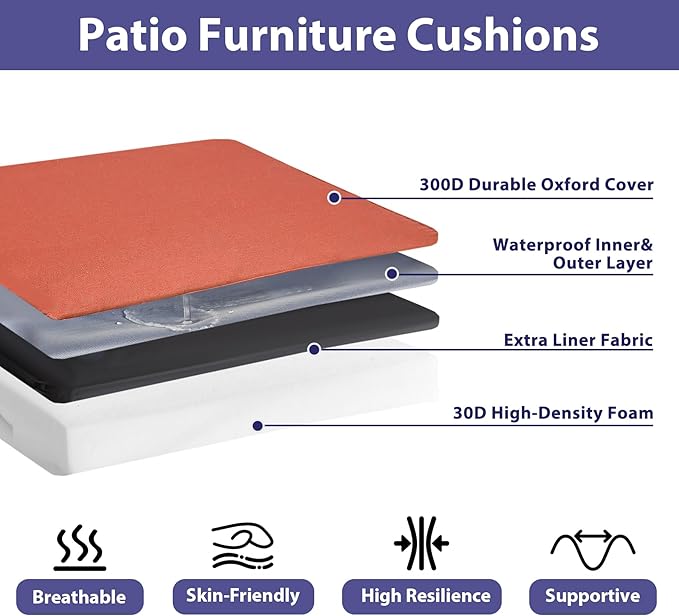 Outdoor Chair Cushions Set of 4 -Waterproof Outdoor Seat Cushions for Patio Furniture, Patio Chair Cushion with Handle and Ties, Square Out Door Chair Pads,17" x 16" x 2", Spice