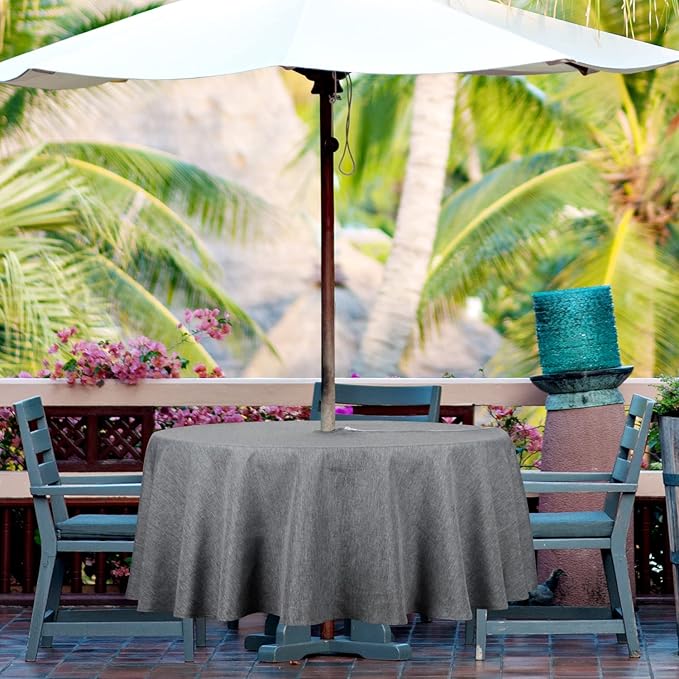 Outdoor Tablecloth Wrinkle-Free Stain Resistant Waterproof Polyester Fabric Table Cover with Zipper Umbrella Hole for Picnic/Party/Dinner/Patio Garden(60inch Round,Zippered,Grey)