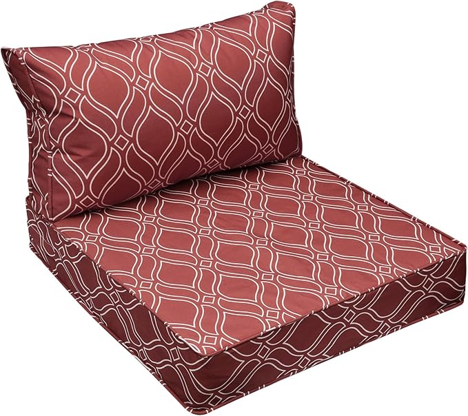 AAAAAcessories Outdoor Seat Cushions for Chairs, Fade-Resistant, Waterproof Patio Furniture Replacement Cushions, 23.5" x 25.5" x 5" + 23.5" x 13.5", Clay Red Vine Trellis