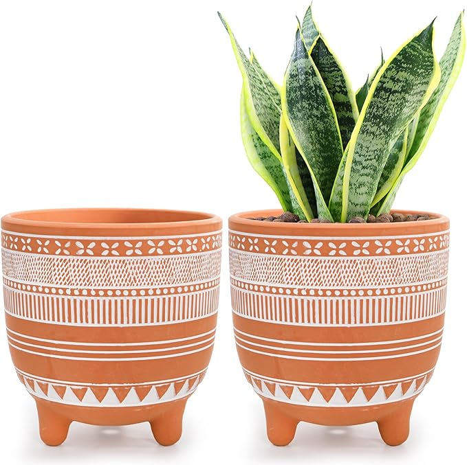 Frcctre 2 Pack Terracotta Pots, 6 Inch Succulent Clay Pottery Plant Pots Cactus Terra Cotta Flower Pot with Drainage Hole for Indoor Plants, Cactus, Succulent, Herbs