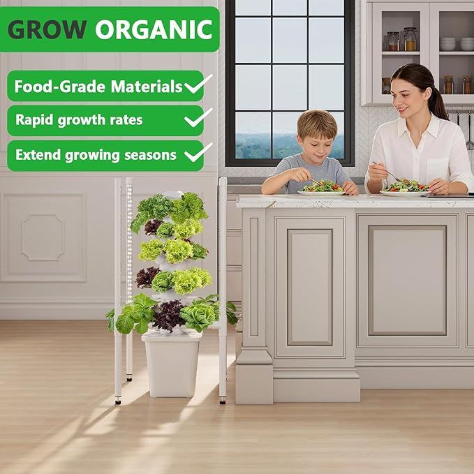 Hydroponics Growing System, 30 Pods Indoor Hydroponic Garden with 48W LED Grow Light for Year-Round Gardening, Plants Germination Kit, Hydroponic Tower for Gifts, Herb, Vegetable (No Seed)