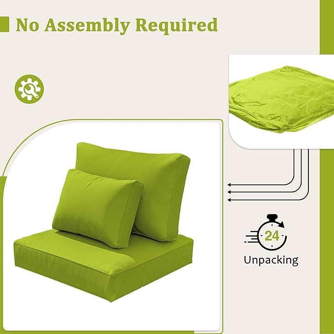 8-Piece Outdoor Cushions for Patio Furniture Thick Outdoor Chair Cushions Resilient Foam Waterproof Deep Seat Cushion Replacement for 3-Seat Sectional Sets Liner&Cover Grass Green