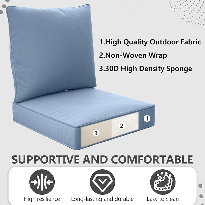 24" x 24" x 6" Outdoor Deep Seat Cushions Set - 6 Set Waterproof & Fade Resistant Patio Furniture Replacement Cushions, Non-Slip Outdoor Cushions Fit Loveseats, Couches, Chairs, Sofas
