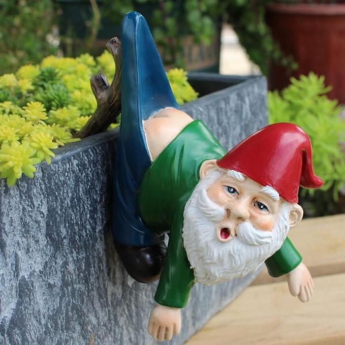 Gnome Figure Plant Pot Hanger, Turtle Flower Pot Hugger, Resin Gnome Statue, Funny Pot Huggers for Planters, Cute Climbing Tortoise Flower Pot Hugger, Garden Fence Balcony Patio Yard (GNOME)
