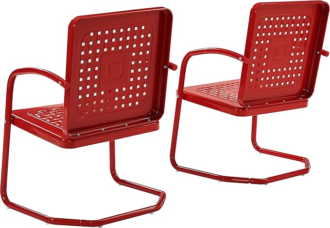 Crosley Furniture Bates 2-Piece Outdoor Chair Set, Retro Metal Patio Chairs for Dining, Porch, Deck, Balcony, Bright Red Gloss