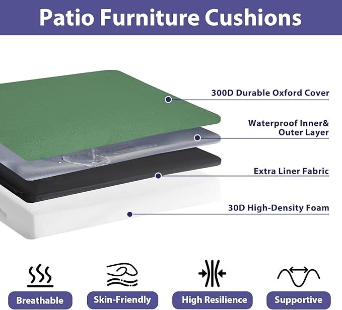 Outdoor Chair Cushions Set of 4,Waterproof Outdoor Seat Cushions for Patio Furniture,Patio Chair Cushion with Handle and Ties, Square Out Door Chair Pads,17" x 16" x 2", Forest Green
