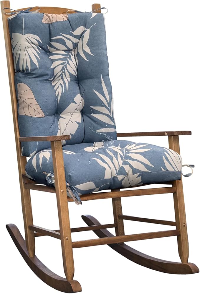 Patio Rocking Chair Cushion Outdoor Indoor Floral Chair Cushions Replacement for Porch Chairs Waterproof Seat Pads Blue Grey