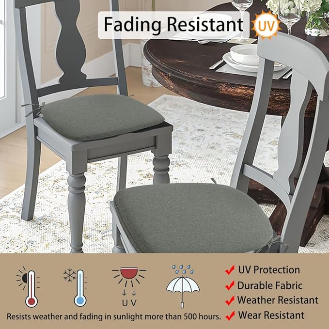 Magpie Fabrics Outdoor/Indoor 17"x16"x2" Chair Cushions with Ties Set of 2, Waterproof All Weather U-Shape Seat Pads Decoration for Patio Garden Furniture Home Office (Dark Grey)