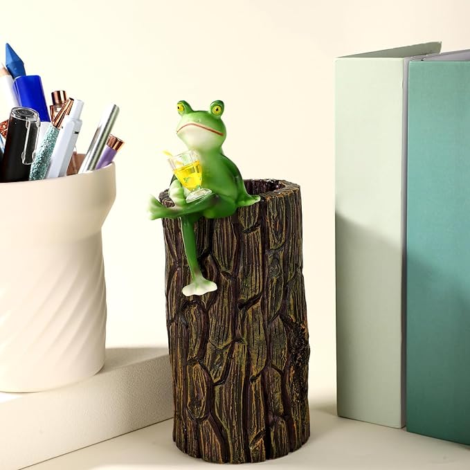 Funny Drinking Frog Planter Decor, Miniature Resin Climbing Frog Figurines Flower Hugger Outdoor Statue Cute Animal Figure Pot Ornament Gifts for Yard Lawn Garden Balcony Patio Fish Tank Decoration