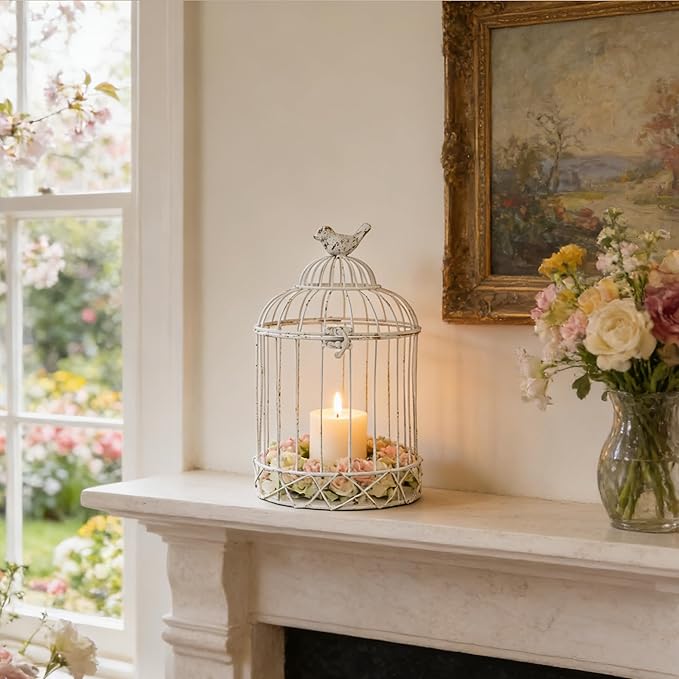 Rustic Metal Planter Holder Vintage Iron Birdcage Flower Planter Farmhouse Metal Climbing Vine Stand Antique Candle Holder Decoration for Garden Patio Balcony Outdoor Indoor Decor