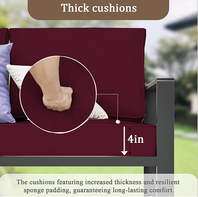 14 Pieces Outdoor Sectional Replacement Cushions for Patio Furniture, 4in Thick Outdoor Sofa Cushions for 6 Seat, Waterproof Deep Seat Couch Patio Cushions Set (Wine red)