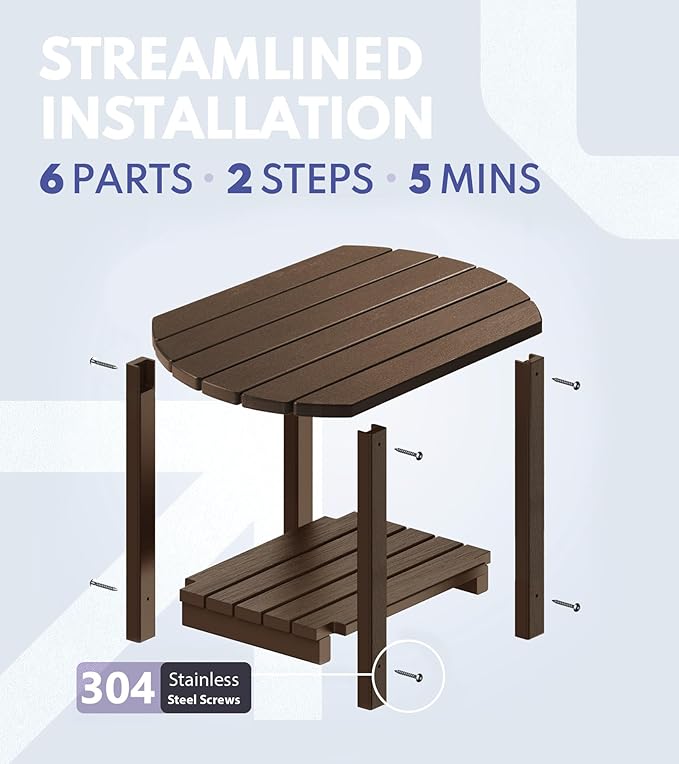 PASAMIC 2-Tier Adirondack Oval Outdoor Side Table, HDPE Small Outdoor Table, Patio End Table for Patio, Backyard, Weather-Resistant (Brown)