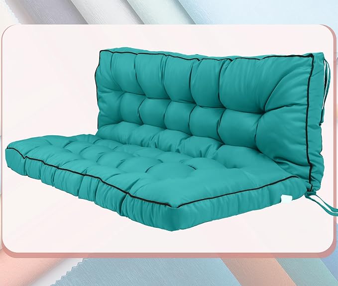 2-3 Seat Swing Replacement Cushion, Outdoor Bench Cushions with Backrest Thicken 4", Patio Furniture Garden Porch Loveseat Glider Pad Anti-Fading Waterproof (Lake Blue, 40x55in)