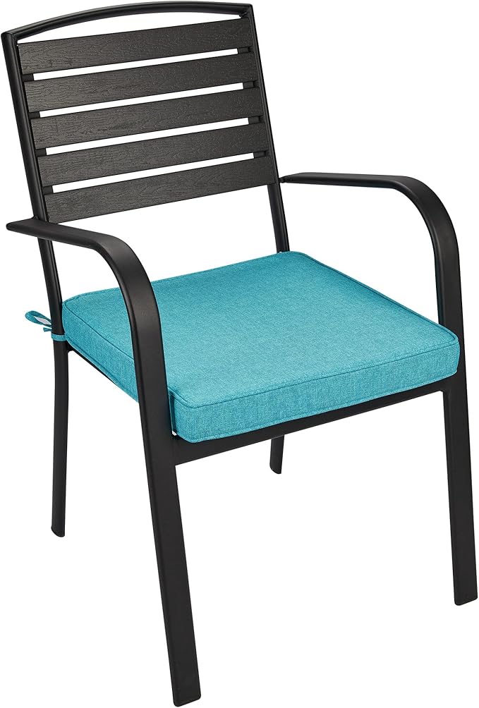 FUNHOME Indoor/Outdoor Chair Cushions Set of 2, 18 x 18 x 2.5 Inch Square Corner Outdoor Cushions for Patio Furniture,2 Packs Patio Chair Cushions with Ties-Aqua Blue