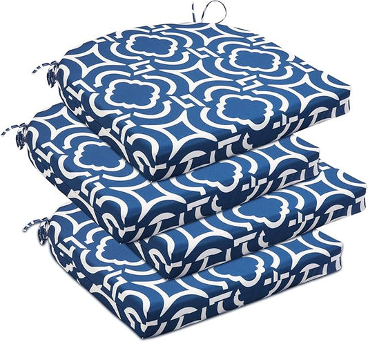downluxe Outdoor Chair Cushions Set of 4 for Patio Furniture, Water-Resistant Patio Chair Cushions with Ties, High Density Foam Outdoor Seat Cushion, 17" X 16" X 2", Circular Geometry