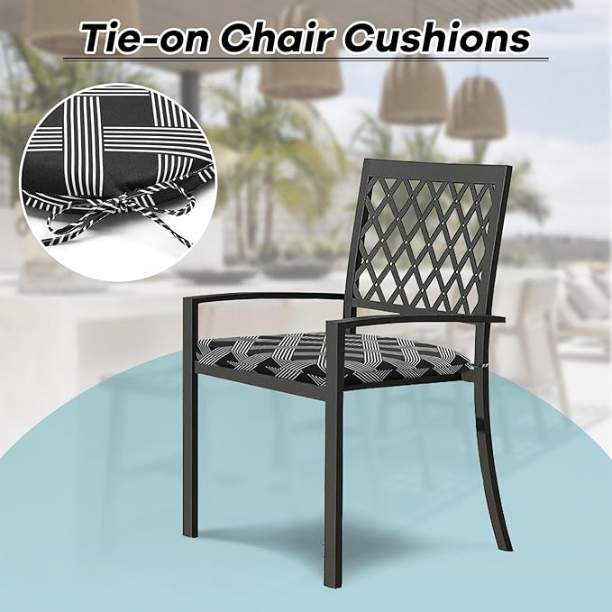 Basic Beyond Outdoor Chair Cushions Set of 4, Outdoor Cushions for Patio Furniture, Water Resistant Patio Chair Cushions with 2 Ties, 17x16x2, Black Geometry