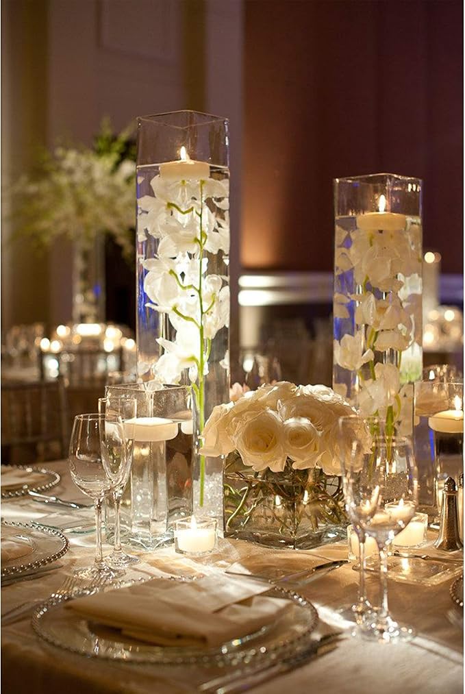 WGV Tall Square Vase Glass Block Bulk, Length 4", Height 16", Clear Floral Container, Masterpiece, Planter Terrarium for Wedding Party Event, Home Office Decor, 6 Pieces