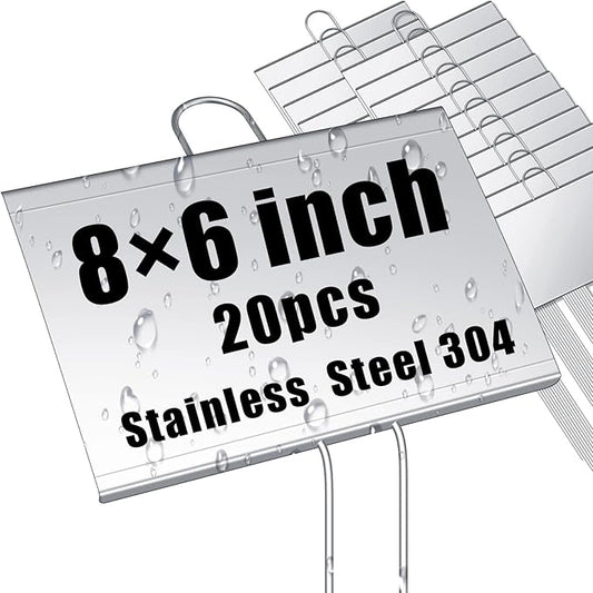 Landhoow 20 Pcs Large Garden Plant Markers Metal Plant Labels Sign 6'' x 8'' with 13'' Stake Weatherproof Waterproof Garden Sign for Outdoor Seedlings Herbs Vegetable Greenhouse, Silver