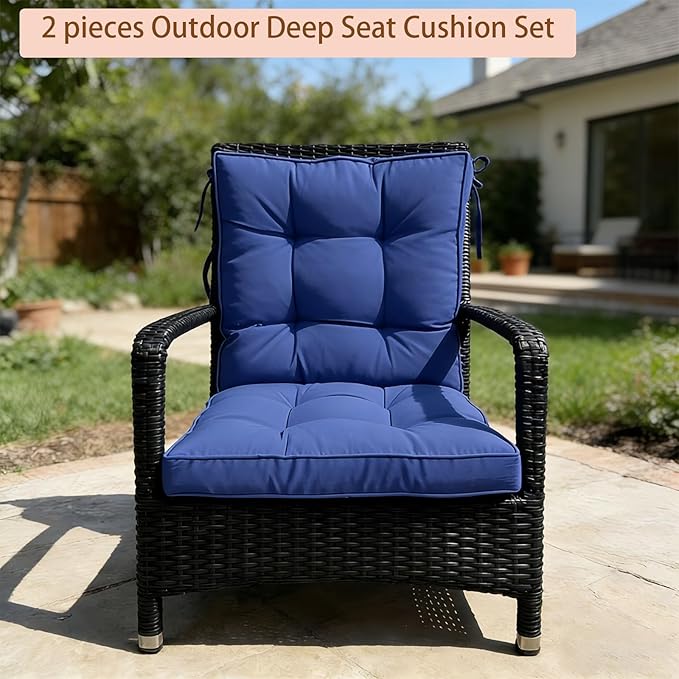 2 Piece Outdoor Patio Chair Cushions, Fade Resistant Outdoor Cushions for Patio Furniture, 6 inch Thickened Rocking Chair Cushions Set (Blue, 24x24x6 inch - 2 Pieces)
