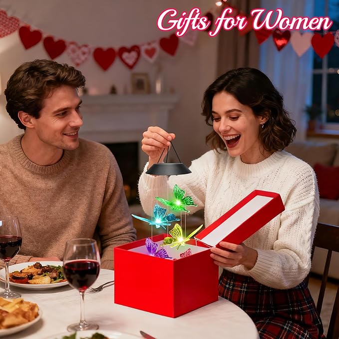 Easter Basket Stuffers Gifts for Her Mom Grandma, Birthday Gardening Gifts for Women, Winzwon Solar Lights Outdoor Wind Chimes for Garden Yard Patio Porch Decor Hanging Butterfly Decorations
