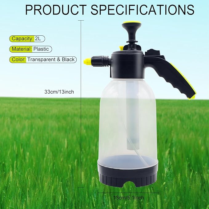 0.5 Gallon Handheld Pump Sprayer, 2L Garden Pressure Sprayer, 68oz Water Spray Bottle with Safety Valve, Adjustable Nozzle, for Watering,Plant Spraying, Home Cleaning, Fertilizing (Clear)