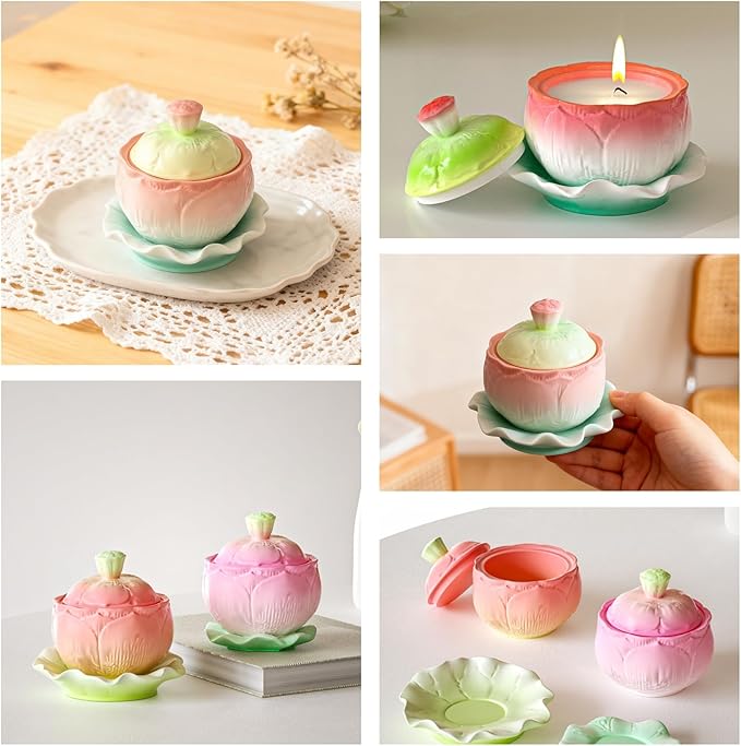 3Pcs Lotus Flower Jar & Leaf Tray Silicone Mold Set with Lid, Epoxy Resin Candle Making Molds, Concrete Planter Molds for DIY Jewelry Box, Candy Dish, Soap Holder, Home Decor Craft Gifts