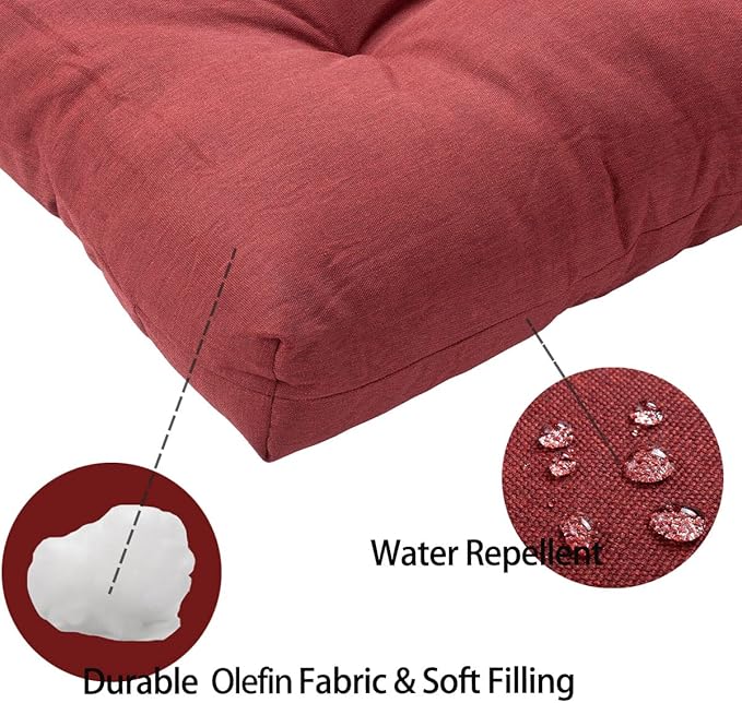 FUNHOME Outdoor Bench Cushion 48 x18 inch with Non-Slip Grips,Water Resistant Porch Swing Cushion,Bench Pillow Pads,Tufted Cushions for Patio Garden Furniture,48" Seat Cushions(Dark Red)