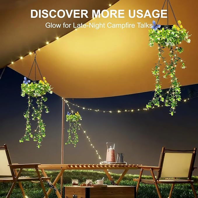 Solar Hanging Garden Lights, 2 Pack 66 LEDs Realistic Flower Vine Fairy String Lights, IP65 Waterproof Outdoor for Garden, Patio, Fence Decor, 8-12 Hrs Auto Lighting