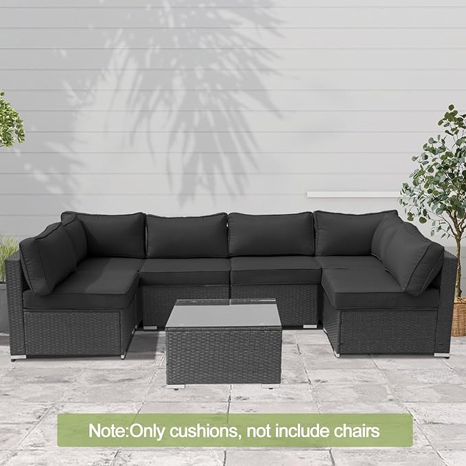 14pcs Outdoor Patio sectional Replacement Cushions Set - Water Resistant Furniture Couch Pads for Sectional Deep Seat Sofa Cushions for 6-Seat Rattan Wicker Sectional Conversation Set Liner&Cover