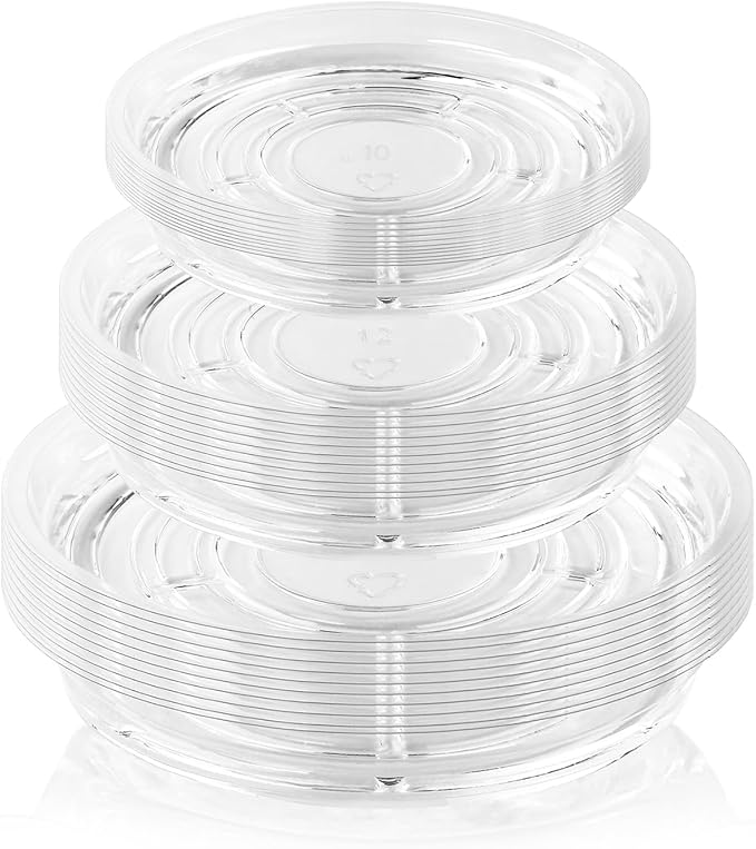 30 Pack Clear Plant Saucers for Indoors (10, 12, 14 inch) Flower Pot Saucers for Potted Plants Plant Plate Set Plant Trays for Indoors No Holes Plant Trays for Pots Bulk