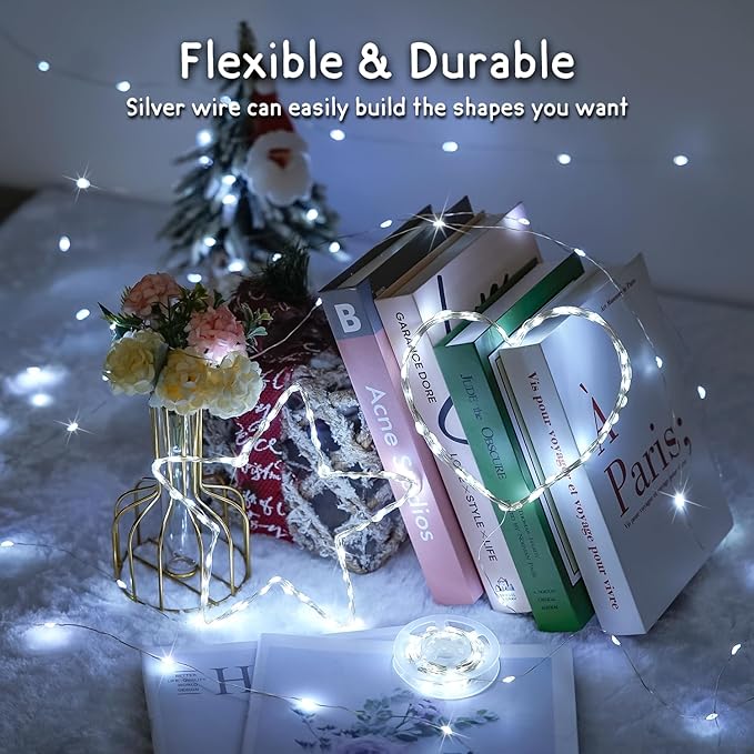 JMEXSUSS 2 Pack Solar String Lights Outdoor Waterproof, Each 33FT 100 LED Solar Fairy Lights Outdoor, 8 Modes White Christmas Light for Outside Yard Tree Patio Garden Wedding Christmas Decorations