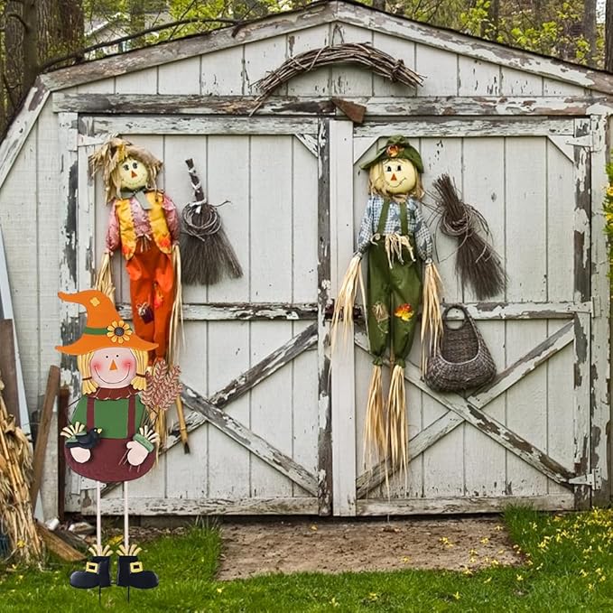 hogardeck Fall Decorations for Home Outdoor, 36" Metal Scarecrow Decorative Garden Stakes with Wheat Sunflower Crow for Fall Decor, Yard Signs for Garden Lawn Patio Porch Thanksgiving Decorations