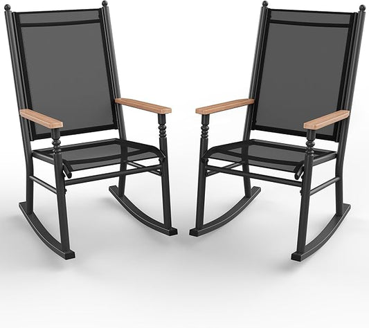 Shintenchi Outdoor Rocking Chairs Set of 2,Upgraded High Back Patio Rocking Chair Set,Breathable Textilene Fabric Outdoor Rocking Chair for Porch,Patio,Garden,Balcony,Black