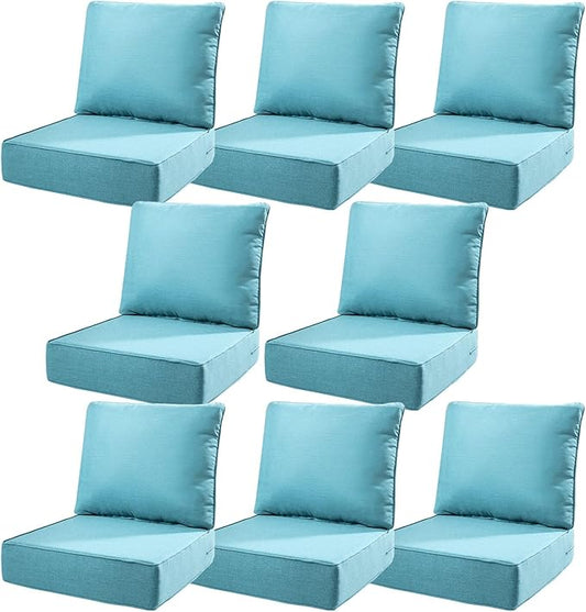 6" Thick Outdoor Cushions 22x24x6, 8-Set Deep Seat Patio Cushions with Removable Cover, Waterproof & Fade Resistant Replacement for Wicker Chair, Loveseat, Sofa - Teal