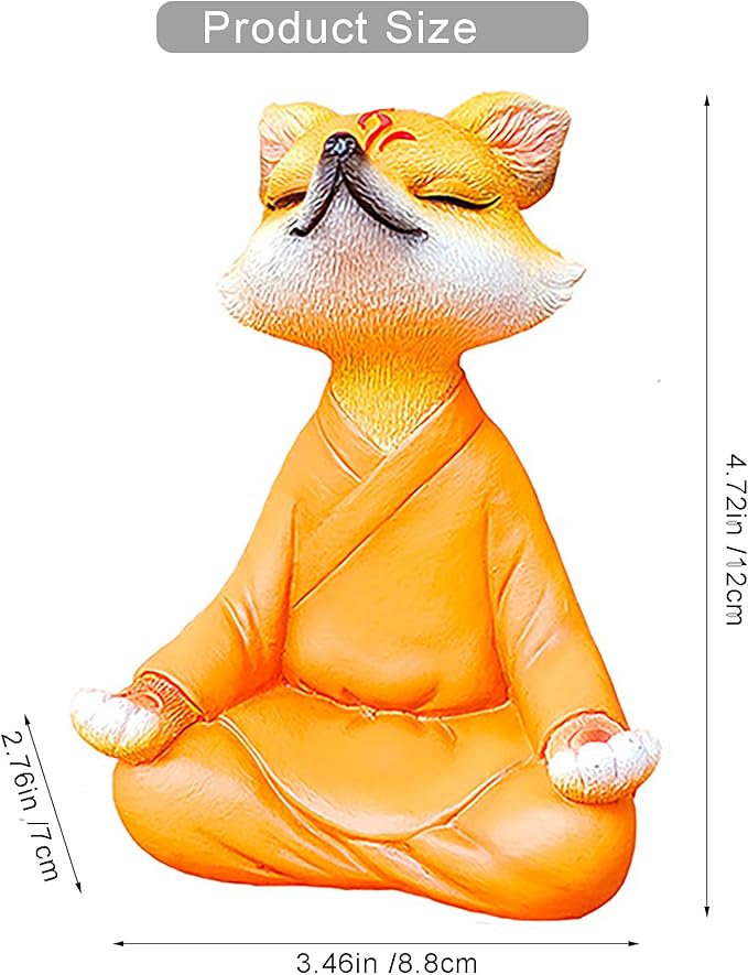 Meditating Buddha Fox Statue Resin Zen Animal Sculpture Yoga Figurine Indoor Outdoor Fengshui Decor for Patio Garden Yard Lawn Tabletop Planter Ponds Pot Bookshelf Spiritual Gifts Ornaments Orange