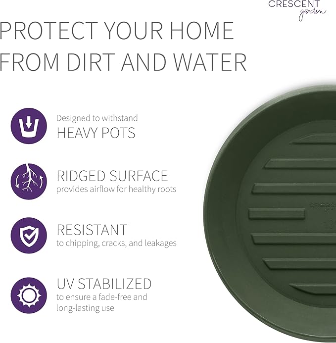 Crescent Garden Universal Round Planter Saucer, Drainage Dish for Pots, Large Plant Dishes Saucer, Outdoor Plant Trays - Olive (23" Inner, 25.5inch Outer Diameter)