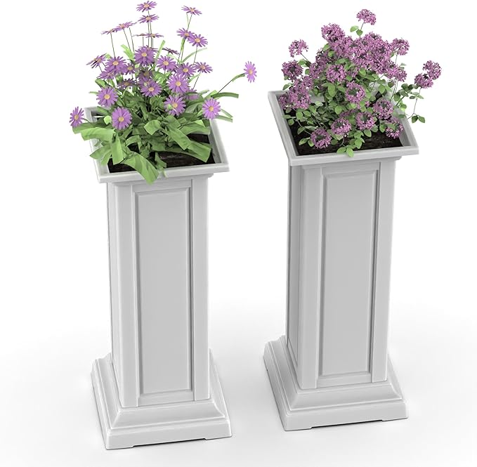EFU Modern Resin Planters, Outdoor Garden Pots with Drainage, All-Weather for Patio & Lawn Decor (Ashen)