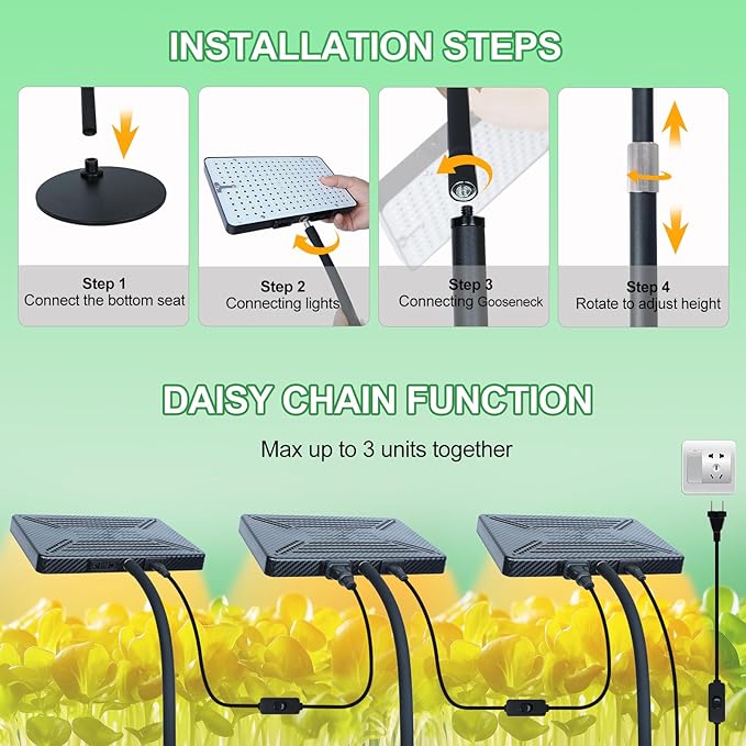 2026 Tabletop Grow Lights for Indoor Plants, Seed Starting, Bonsai, 25 Watt Power Draw, NO Need Adapter, Bright Enough Like A Small Sun, Daisy Chain Function, 16"-24" Height Adjustable