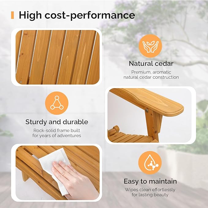 VINGLI Folding Adirondack Chairs Set of 6, Wood Adirondack Chair for Outdoor, Foldable Fire Pit Chairs for Patio, BBQ, Porch, Yard, Pool