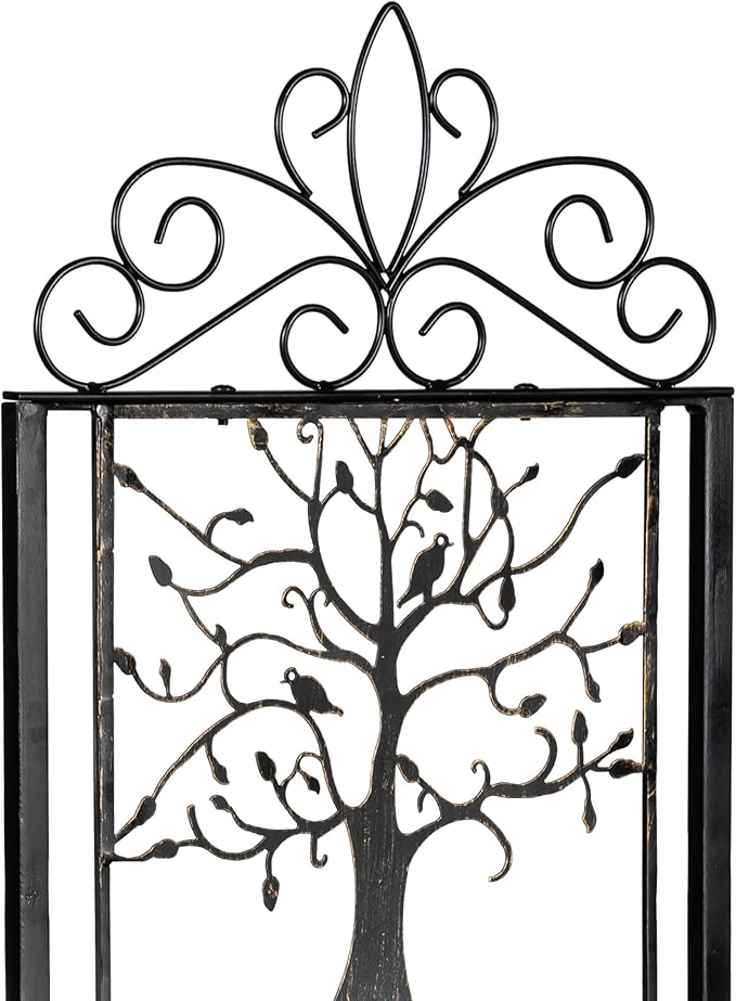Evergreen Garden Tree of Life Metal Lattice Trellis with Plant Stand, Iron Trellis Lattice for Climbing Plants, Floor Plant Stand Indoor and Outdoor for Patio, Porch, Garden