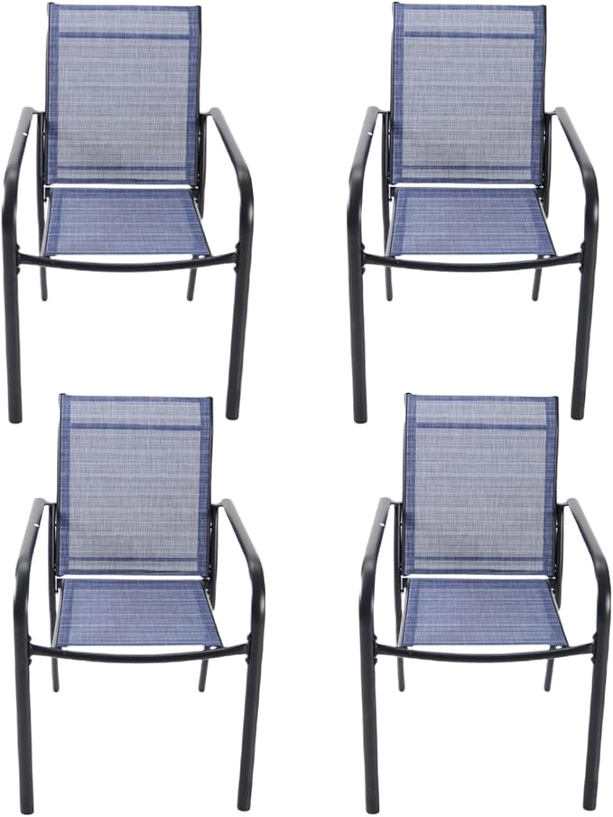 Outdoor Patio Dining Chairs Set of 4, Lightweight Stackable Patio Chairs with Curved Armrests & Wide Seat, Heavy Duty 300 lbs Capacity, Garden Chairs for Backyard, Deck, Poolside, Blue