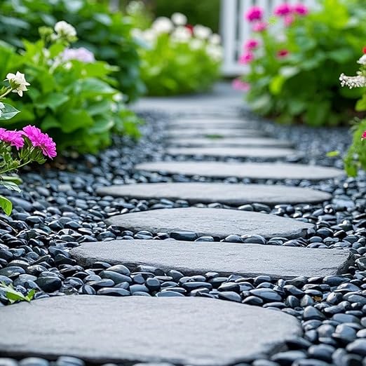 Pebbles for Indoor Plants, 10lbs Black Pebbles 1-2 Inch Decorative River Rocks for Planters, High Polished Stones for Vase Filler Fish Tank Landscaping Garden