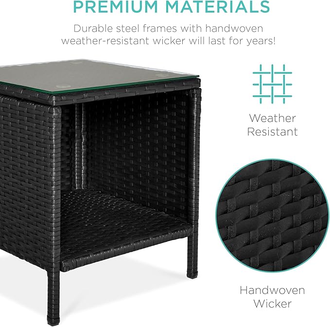 Best Choice Products 3-Piece Outdoor Wicker Conversation Bistro Set, Space Saving Patio Furniture for Garden w/Side Table - Black/White Sand