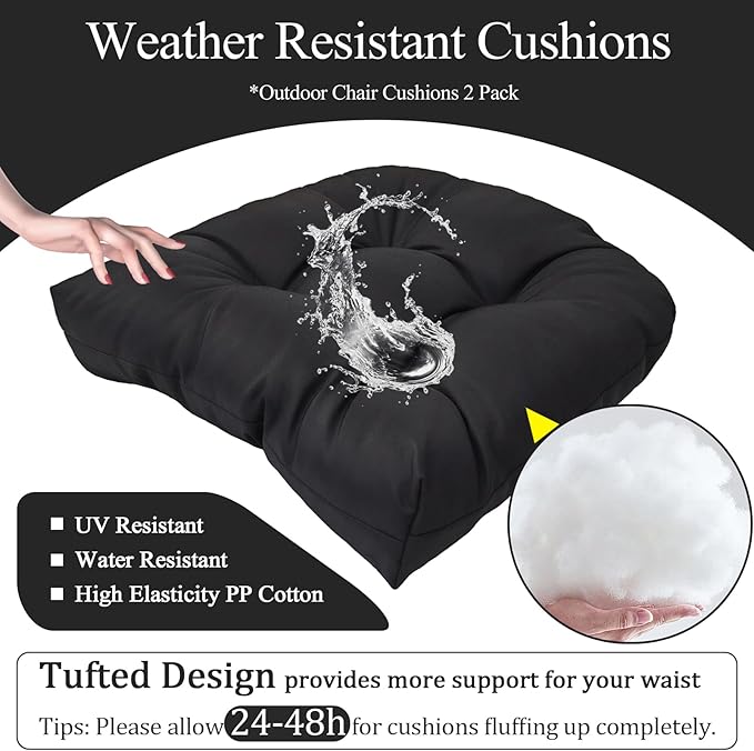 MTMR Water-Repellent Outdoor Chair Cushions Set of 2, 19”X19” Patio Chair Cushions with High Elasticity PP Cotton, No Fading Tufted Patio Seat Cushion for Outdoor Furniture, Thick Patio Cushions