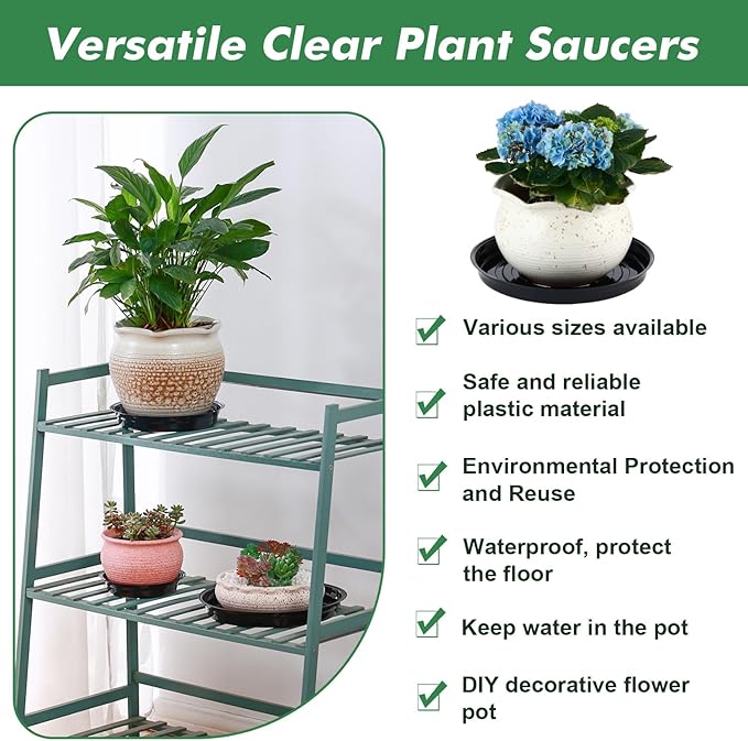 20 Pack 12 Inch Black Plastic Plant Saucers for Indoor Outdoor, Large Plant Pot Saucers with Water Catcher Tray
