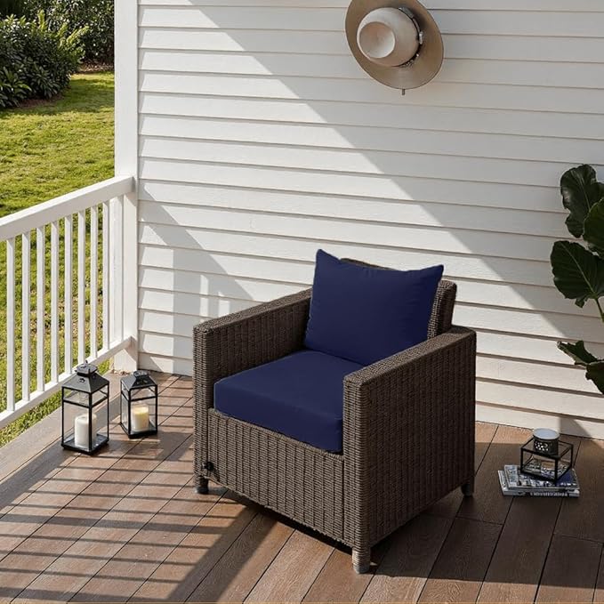 Outdoor Seat Cushion Set 22 x 22 x 4 Inch, Waterproof & Fade Resistant Patio Furniture Cushions with Removable Cover and Ties, Thick Deep Seating Pads for Outside Chair Sofa Couch, Dark Blue