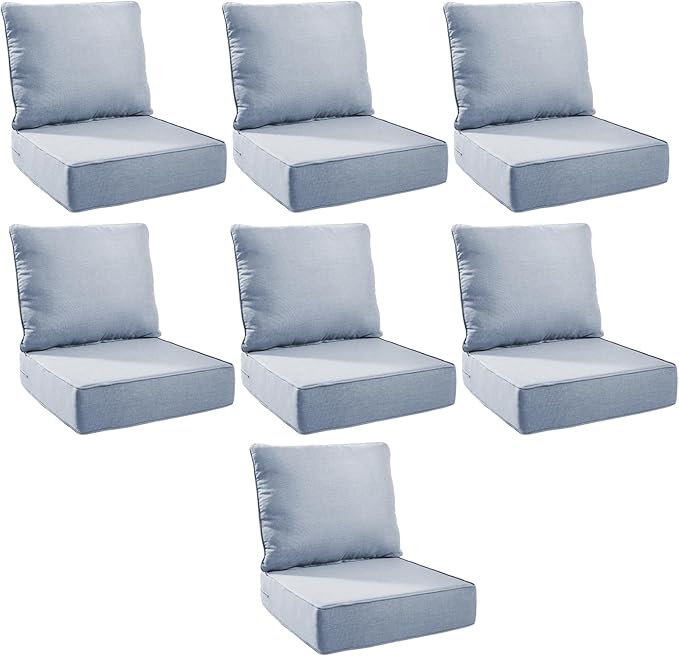 Outdoor Cushion Set for Furniture Patio Furniture, UV Resistant, Water Resistant - 6 Inch Thick Foam Garden Cushions – 22x24 Inch Patio Seat Covers for Chair/Sofa/Couch | Baby Blue | 7-Pack |