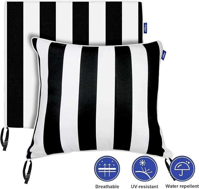 Deep Seat Cushions, Outdoor Cushions, Patio Furniture Cushions, Deep Seat & Back Cushion Patio Cushions for Backyard Couch Sofa Fade Resistant (24x24x4 inches 4 Sets, Black Stripes)