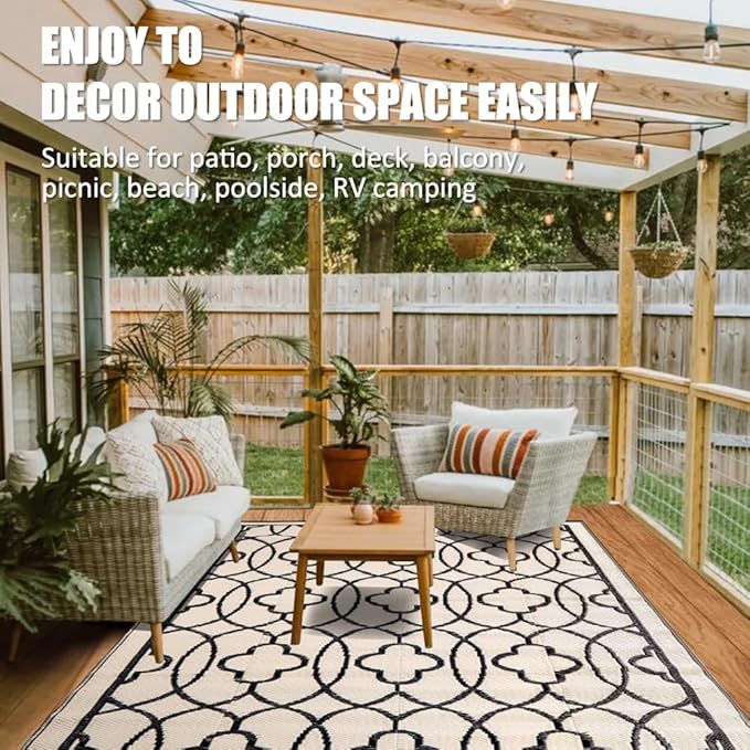 Pendolr Outdoor Rug Waterproof 8x10 ft Outdoor Carpet Patio Rug Mat Reversible RV Camping Rug Plastic Straw Rug Outside Outdoor Area Rug for Patio Deck Balcony Backyard Picnic Beach